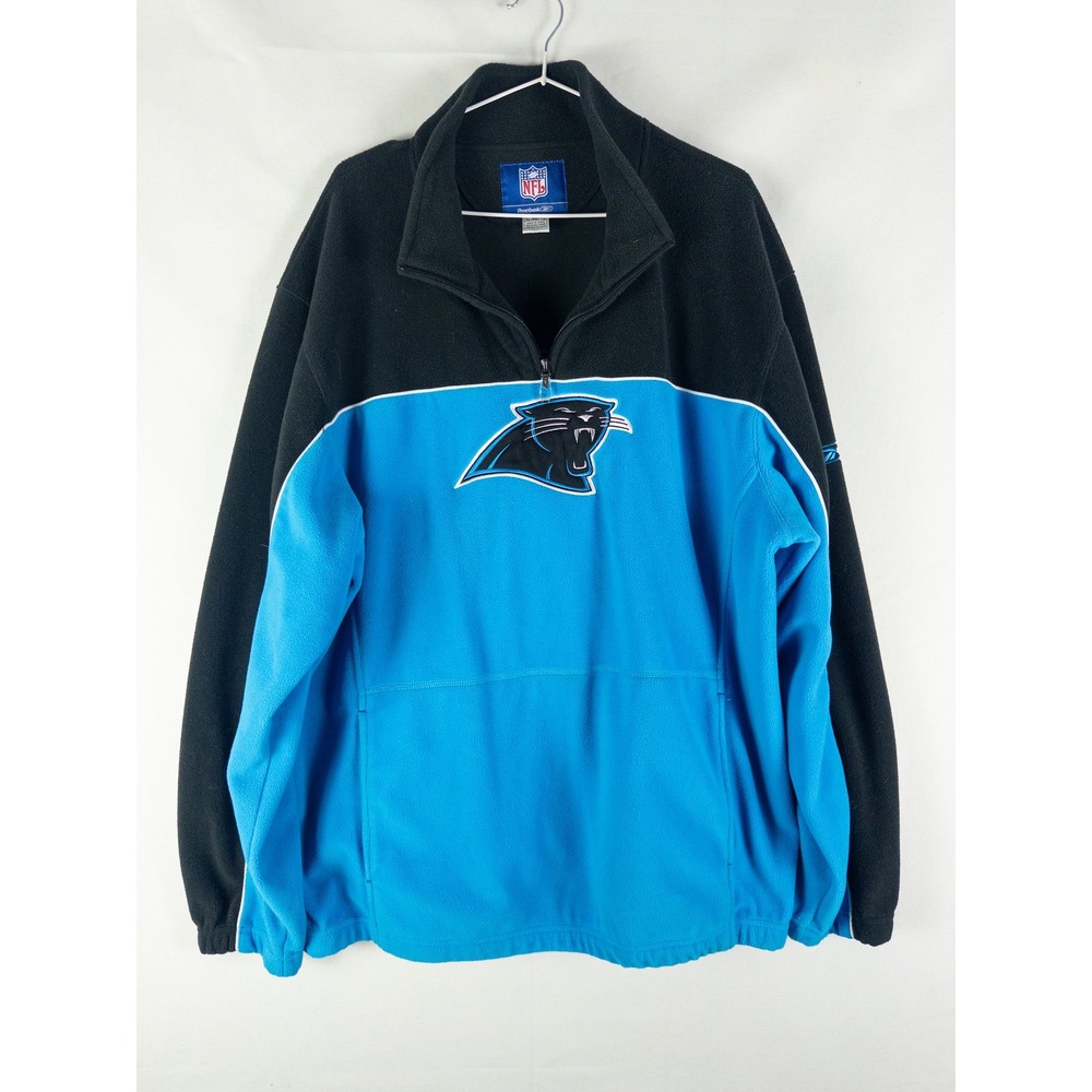 VTG Reebok NFL Carolina Panthers Quarter Zip Fleece Pullover Mens XL Blue Black